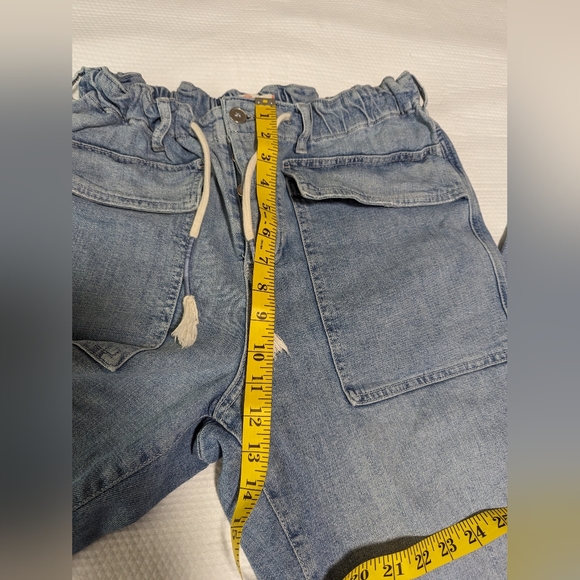 FREE PEOPLE Jeans Womens Small S Wide-Leg Crop Flap Pockets Raw-Hem Paperbag. - Picture 7 of 11